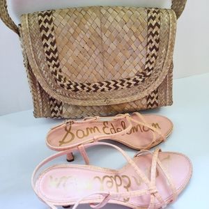 SAM EDELMAN CROC EMBOSSED KITTEN HEEL SLINGBACK SANDALS